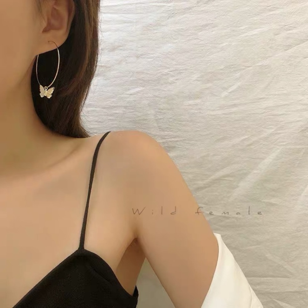 Butterfly Charm Hoop Earrings - Picture 2 of 10